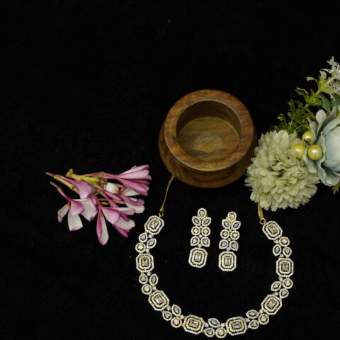 American Diamond Necklace Set In Two Tone Plating