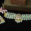 Traditional Mint Beads Gold Plated Polki Choker Set With Earrings