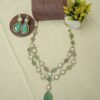 Indo western Gold Plated Mossainte Mint Layered Necklace Set With Earrings