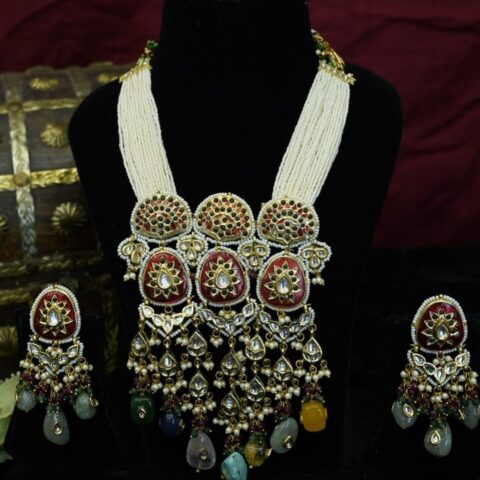 Traditional Kundan Multi Beads Pearl Rajwadi Set