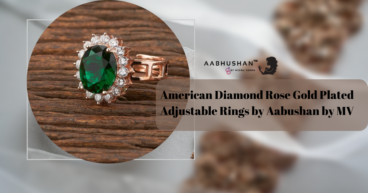 American Diamond Rose Gold Plated Adjustable Rings by Aabushan by MV