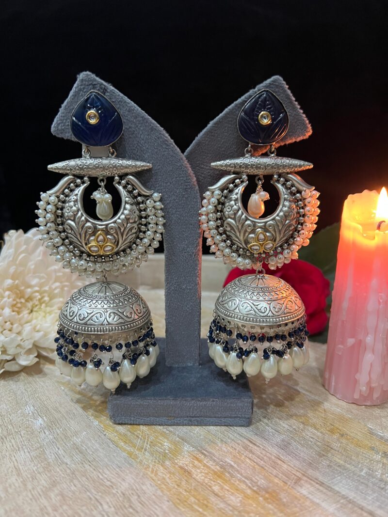 Navy Blue Pearled Traditional Jhumka